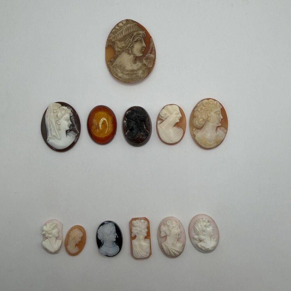 Lot of 12 Vintage Style Loose Carved Cameos Portrait Jewelry Craft Mixed